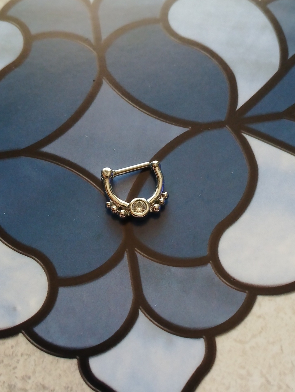 Steel Clicker Ring With Beads And Gem